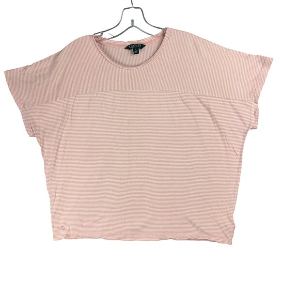 Lauren Ralph Lauren Top Womens XL Pink & White Striped Short-Sleeve Lightweight - Picture 1 of 9